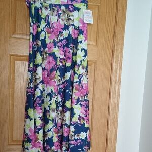 NWT LuLaRoe Medium Floral Women's Maxi Skirt in Navy, Pink and Green